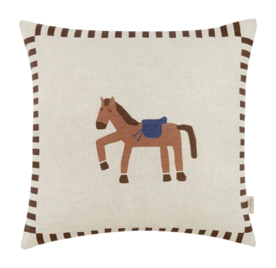 Dekokissen Nobodinoz Vibes Square Cushion Linen Charcoal Stripes Horse (42 x 42 cm)