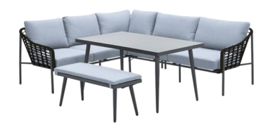 Loungediningset Garden Impressions Semarang Rechts Zwart Rotan (4-Delig)