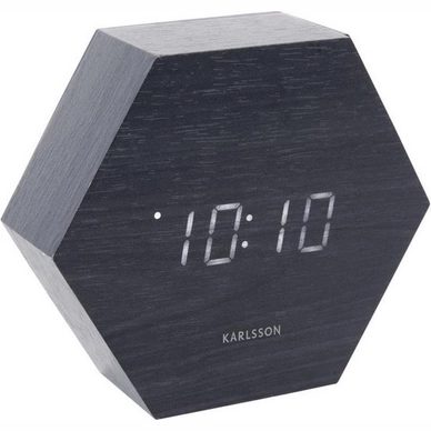 Wecker Karlsson Hexagon Black Veneer White Led 13 x 11 cm