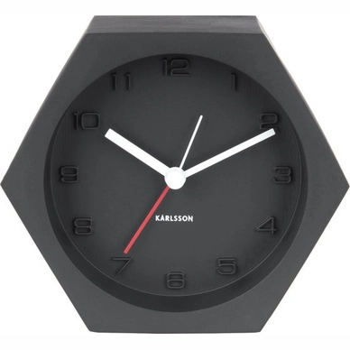 Wekker Karlsson Hexagon Concrete Black 11,5 x 10 cm