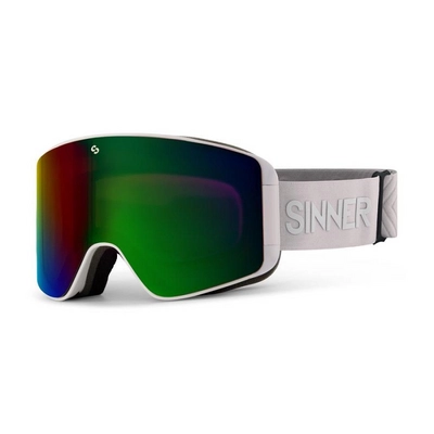 Ski Goggles Sinner Aura Matte White Double Full Green Mirror Vent + Double Pink Lens