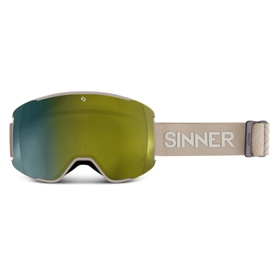 Masque de Ski Sinner Snowflake Matte Light Grey Double Full Gold Mirror Vent + Double Pink Toric