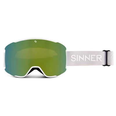 Skibril Sinner Snowflake Matte White Double Full Green Mirror Vent + Double Pink Toric
