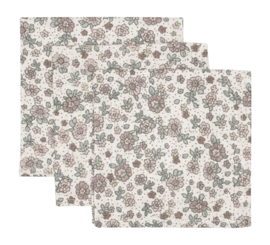 Serviettentuch Jollein Hydrofiel Mundtuch 31x31cm Retro Flowers (3er-Pack)