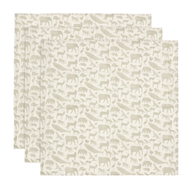 Wickeltuch Jollein Hydrophiler Stoff Small 70x70cm Animals Olive Green (3er-Pack)