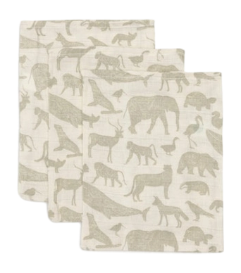 Gant de Toilette Jollein Hydrofiel 15x20cm Animaux Olive Green (3pack)