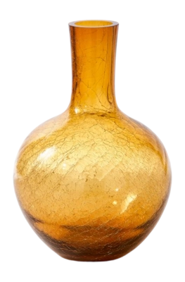 Vase POLSPOTTEN Ball Body Crackled Glass Yellow L 33,8 x 50 cm