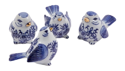 Decoratieset POLSPOTTEN Blue Bird Family Dark Blue  (Set van 4)