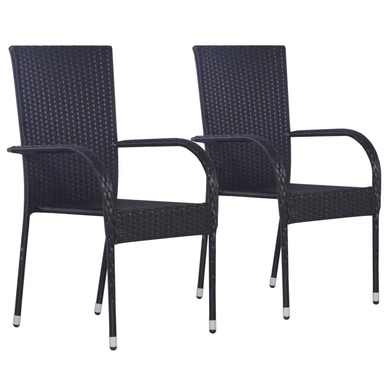 Tuinstoel Vida Stapelbaar Poly Rattan Zwart (2-Delig)