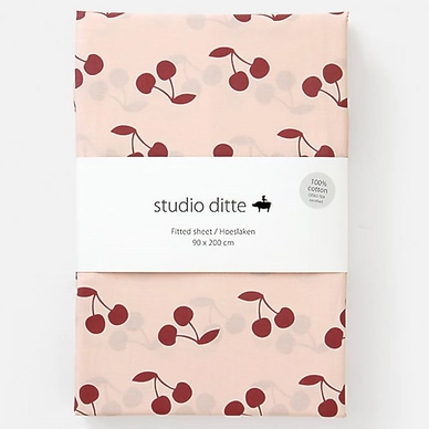 Drap-Housse Studio Ditte Cersies Rose Rouge Foncé Coton