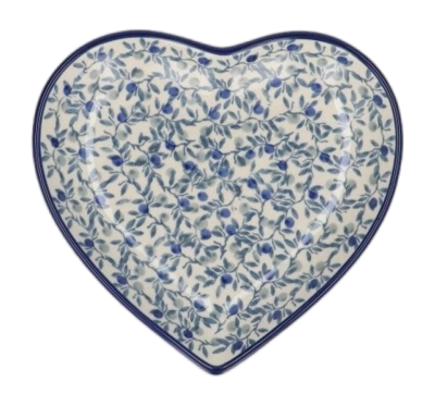Piatto a forma di cuore in ceramica Bunzlau Castle, Ciotola 18 cm, Blu Oliva