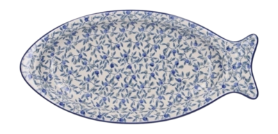 Piatto a forma di pesce Bunzlau Castle, Ciotola 14 x 30 cm, Blu Oliva