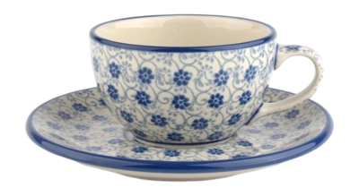 Tazzina caffè e Tè con piattino Bunzlau Castle 170 ml, Blu Fontana di fiori
