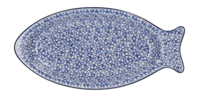 Piatto a forma di pesce Bunzlau Castle, Ciotola 14 x 30 cm, Blu Fiore di Ranucolo