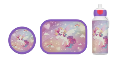 Lunchset Mepal Campus (Pop up + Lunchbox + Fruitbox) Unicorn Glow 400ml + 750ml + 300ml