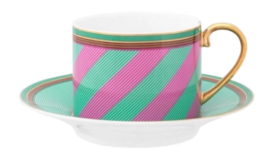 Kaffeebecher & Untertasse Pip Studio Chique Stripes Pink Green 220 ml