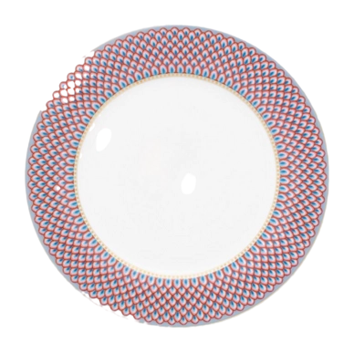 Dinner Plate Set Pip Studio Flower Festival Scallop Red Light Blue 26,5 cm (Set of 4)