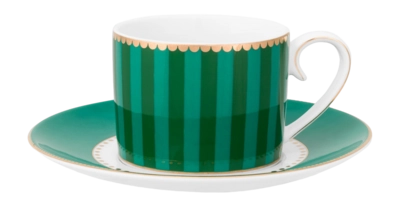 Espresso Mug & Saucer Pip Studio Love Birds Stripes Emerald-Green 125 ml '24