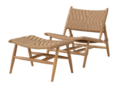 Tuinstoel Eichholtz Outdoor And Foot Stool Laroc Natural Teak Faux Rattan