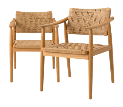 Tuinstoel Eichholtz Outdoor Coral Bay Natural Teak Faux Rattan (Set van 2)