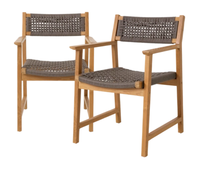 Tuinstoel Eichholtz Outdoor Cancun Natural Teak Faux Rattan (Set van 2)