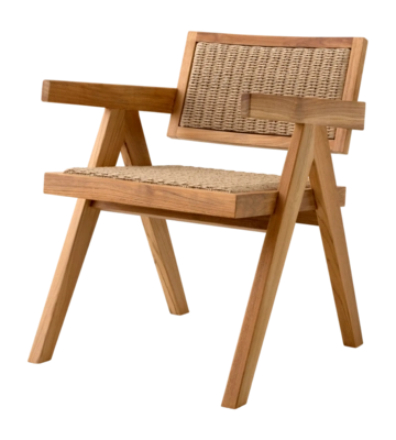 Tuinstoel Eichholtz Outdoor Kristo Natural Teak Natural Weave Faux Rattan