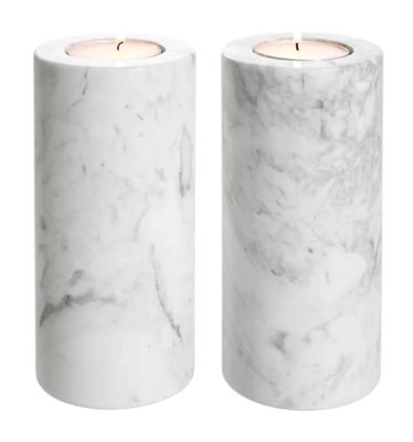 Theelichthouder Eichholtz Tealight Holder Tobor L White Marble (Set van 2)