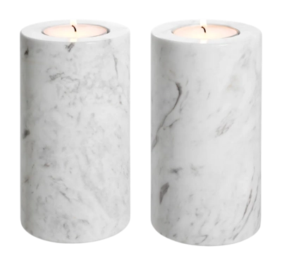Theelichthouder Eichholtz Tealight Holder Tobor M White Marble (Set van 2)