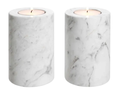 Theelichthouder Eichholtz Tobor S White Marble (Set van 2)
