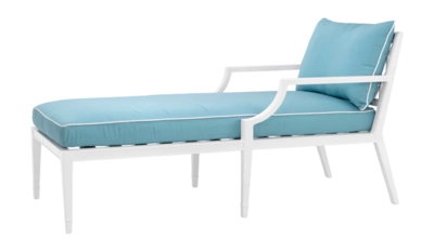 Ligbed Eichholtz Outdoor Chaise Longue Bella Vista White Sunbrella Mineral Blue