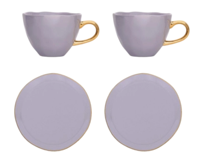 Coffee/ Tea Cup Set Urban Nature Culture Good Morning Cup and Plate Lilac 250 ml (Set of 4)