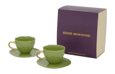 Koffie- en Theeset Urban Nature Culture Good Morning Evergreen Sprig (Set van 4)