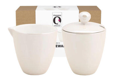 Set da 2 Tè Bricco latte e Zuccheriera in porcellana vtwonen, Bianco Madreperla