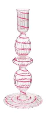 Kandelaar Pip Studio Glass Swirl Small Pink 20cm