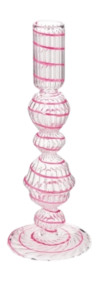 Kandelaar Pip Studio Glass Swirl Medium Pink 22cm