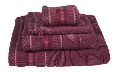 Douchelaken Pip Studio Jasmin Jacquard Dark Pink (Set van 3)