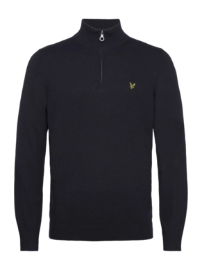 Sweater Lyle & Scott Men Cotton Merino Quarter Zip Jumper Dark Navy