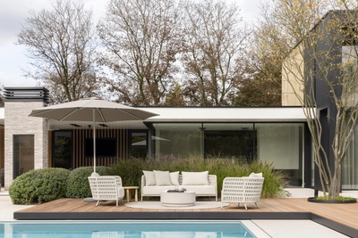 2024 Borek aluminium belt Rapallo lounge chair sofa chalk white-taupe 6632 - 6633 - Cusano - Amado parasol