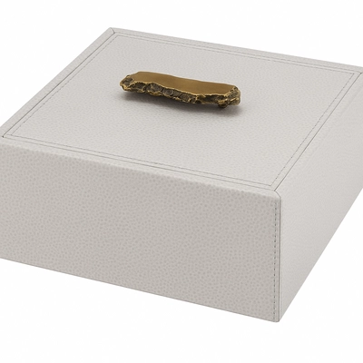 Trinket Box Giobagnara Ambra Square Large Printed Calfskin Golf Light Grey
