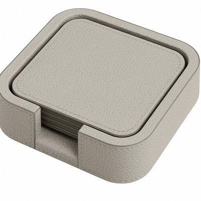 Coaster Holder Giobagnara Tao Square Rounded Printed Calfskin Golf Stone