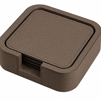 Coaster Holder Giobagnara Tao Square Rounded Printed Calfskin Golf Mud