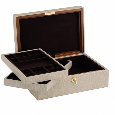 Sieradenkist Giobagnara Platinum With 2 Trays Printed Calfskin Golf Stone