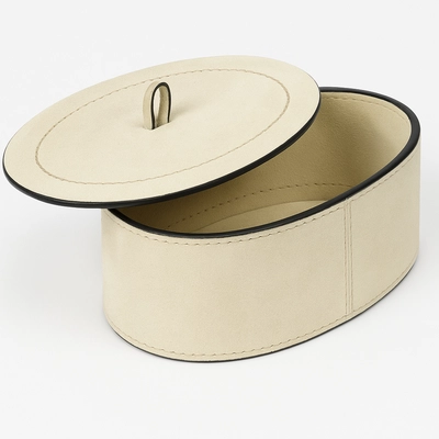 Trinket Box Giobagnara Harris Short Oval Small Calfskin Suede Ivory