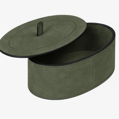 Trinket Box Giobagnara Harris Short Oval Small Calfskin Suede Loden Green