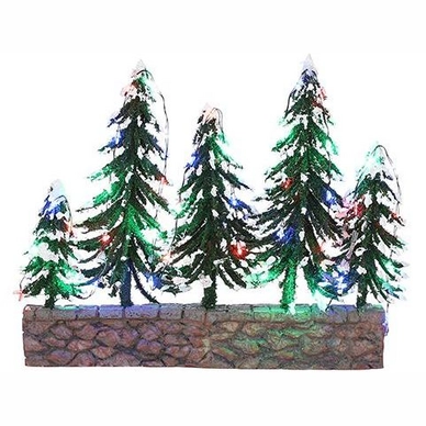 Luville Schneebedeckte Bäume auf Steinmauer mit mehrfarbigen Lichtern batteriebetrieben