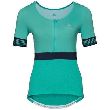 Fietsshirt Odlo Womens Stand-Up Collar S/S 1/2 Zip Ceramicool X Pool Green
