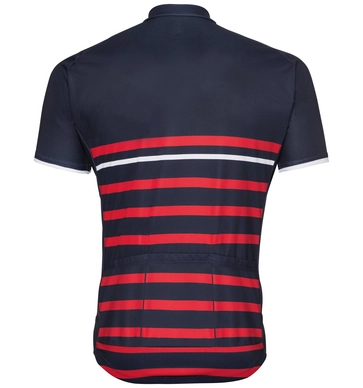 Fietsshirt Odlo Mens Stand-Up Collar S/S Full Zip Fujin Print Diving Navy Fiery Red Retro