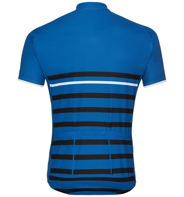Fietsshirt Odlo Mens Stand-Up Collar S/S Full Zip Fujin Print Energy Blue Black Retro