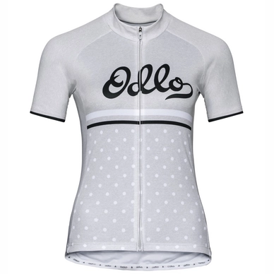 Fietsshirt Odlo Women Standup Collar S/S Full Zip Element Print Odlo Silver Grey Retro