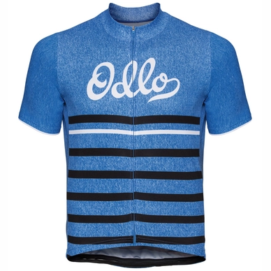 Cycling Jersey Odlo Men Stand-Up Collar S/S Full Zip Element Nebulas Blue Melange Retro